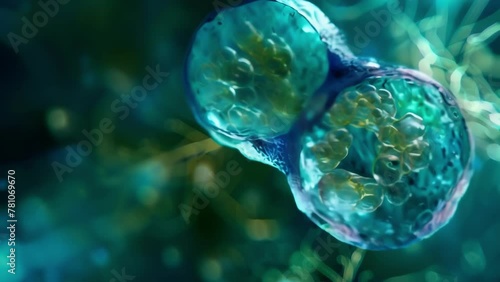 Wallpaper Mural A microscopic view of two plant cells fusing during fertilization highlighting the fusion of their nuclei. . AI generation. Torontodigital.ca