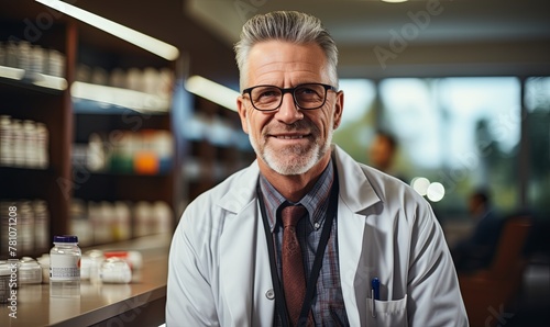 Scientist in Lab Coat and Tie Working at Counter