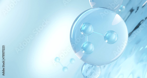 Molecule inside Liquid Bubble. skin care cosmetics. , 3d illustration