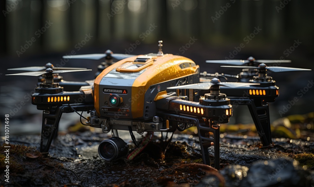 Yellow and Black Remote Controlled Flying Device Yellow and Black Remote Controlled Flying Device
