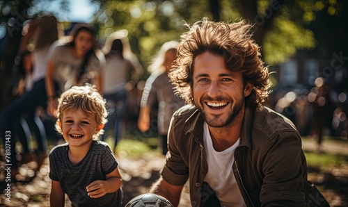 Man and Boy Playing With Soccer Ball