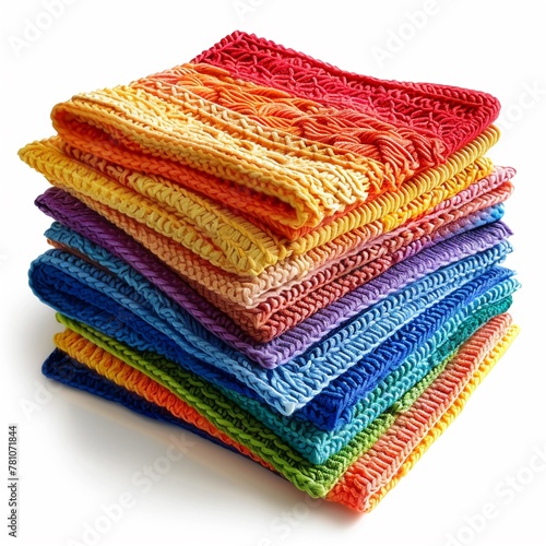 Colorful dishcloths made from soft, absorbent material with intricate patterns and textures ,3d render on isolate white background