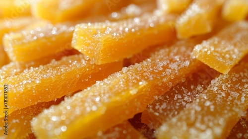   A tight shot of a mound of segmented oranges  adorned with generous sugar sprinkles