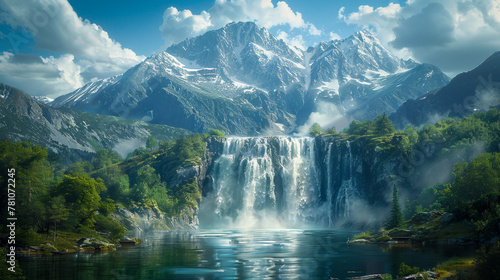 Natural wonder: Majestic waterfall in the middle of untouched wilderness photo