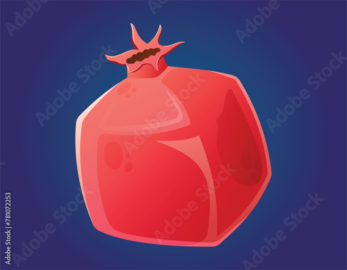 Ripe whole red pomegranate. Vector isolated cartoon illustration of fruit.