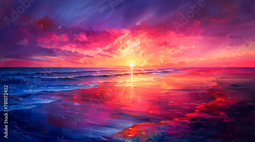 Sunset on the Beach  Peaceful coastal landscape with bright colors