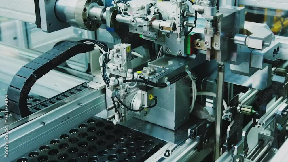 Industrial Setup Robot For Electronics Factory, Advanced Robotic Machine Manufacturing Parts In An Automated Assembly Line Industrial Setup Robot For Electronics Factory, Advanced Robotic Machine Manufacturing Parts In An Automated Assembly Line