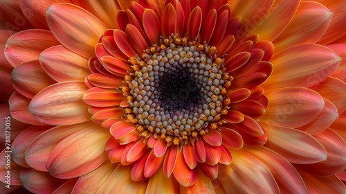   A close-up of an orange and yellow flower with the center in the flower s middle