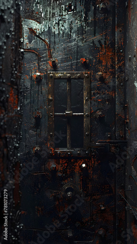 Mysterious Gothic Door Shrouded in Gritty Industrial Decay and Cinematic Shadows