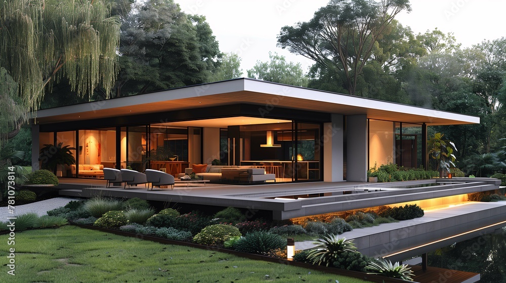 Modern Luxury House with Pool at Twilight Modern Luxury House with Pool at Twilight
