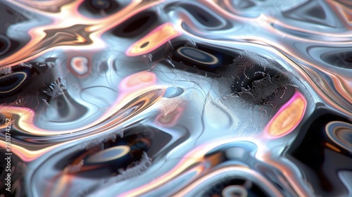 Chrome Liquid Wavy Abstract with Light Reflection.