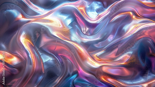 Abstract background metal liquid iridescent wavy with light reflection.