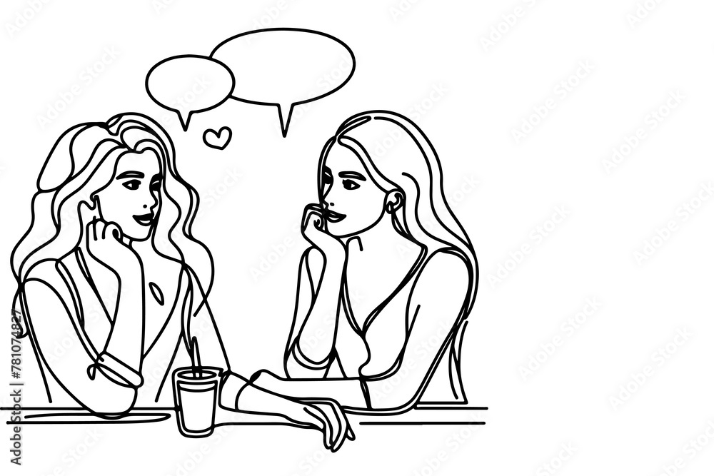 Continuous one line drawing two young people are talking with speech bubbles outline doodle vector illustration Continuous one line drawing two young people are talking with speech bubbles outline doodle vector illustration