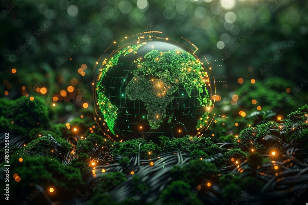 A digital representation of Earth with glowing network lines illuminates the concept of the interconnected natural world A digital representation of Earth with glowing network lines illuminates the concept of the interconnected natural world