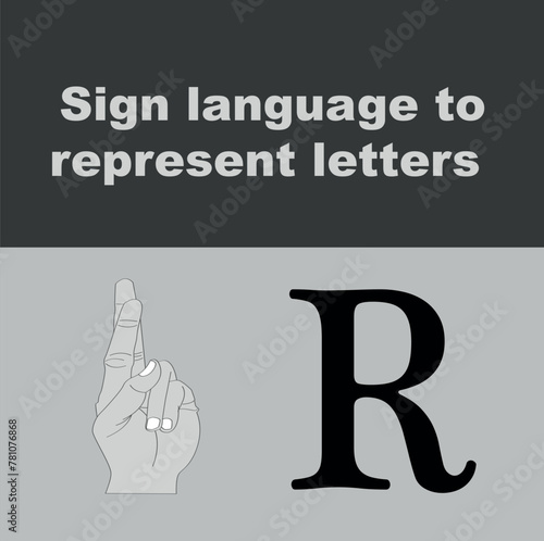 ASL Letter R Alphabet Hand Gesture Isolated White Background