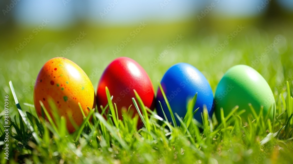 Easter bunny with colorful eggs and spring flowers for festive holiday celebration