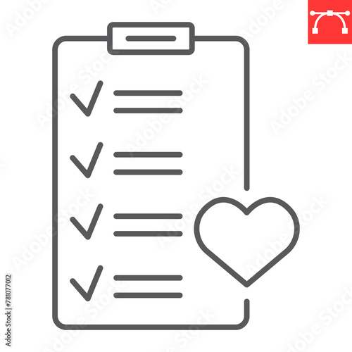 Wishlist line icon, e-commerce and shopping, checklist vector icon, vector graphics, editable stroke outline sign, eps 10.