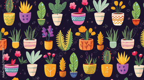 Flower pots leaves plants and patches seamless gard