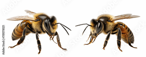 close up two bees isolated on transparent background