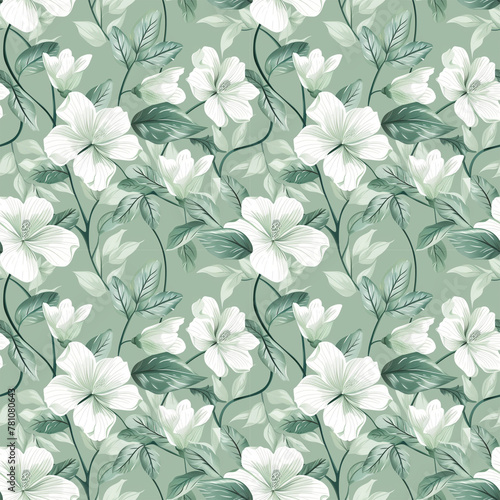 Floral green color  form natural  seamless fabric pattern.