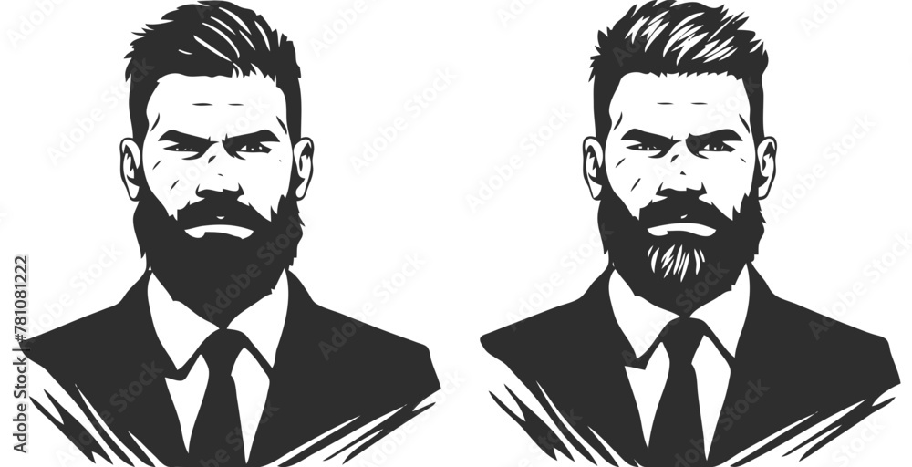 Man with a beard wearing a suit and a tie Man with a beard wearing a suit and a tie