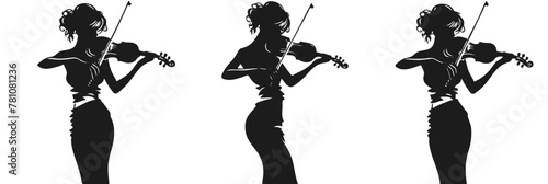 Set of icons with a woman playing on a violin