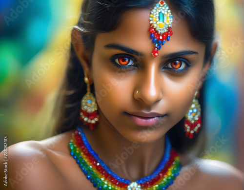 Jeweled Enigma: A Mystical Indian Woman Adorned with Crystals