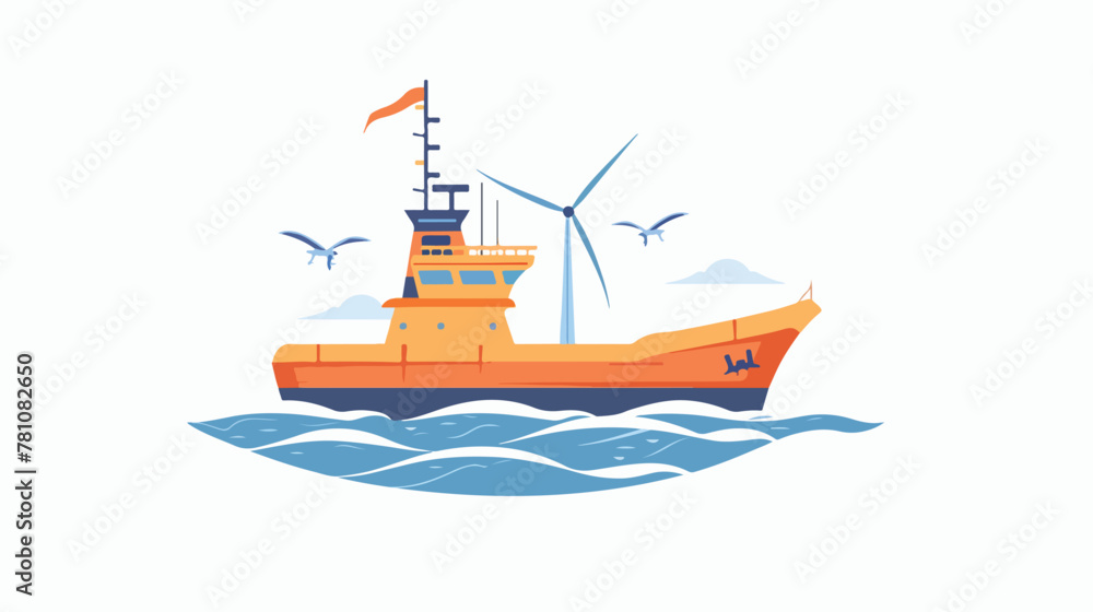 Ship with wind power icon illustration design template