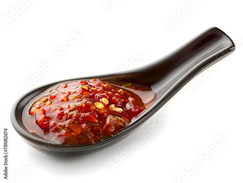 Spoon of sambal isolated on white background, photo