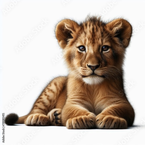 Image of isolated lion cub against pure white background, ideal for presentations  © robfolio