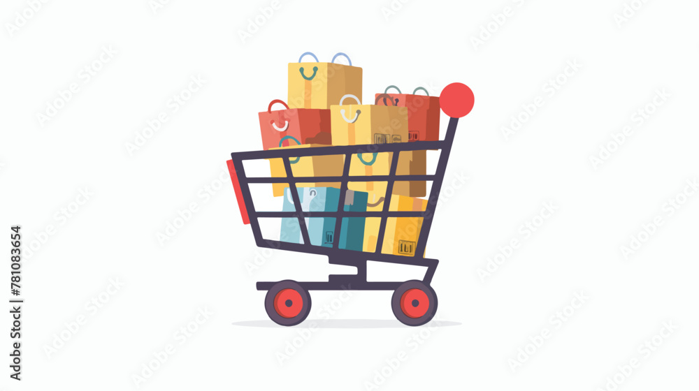 Shopping cart with boxes icon flat vector isolated on