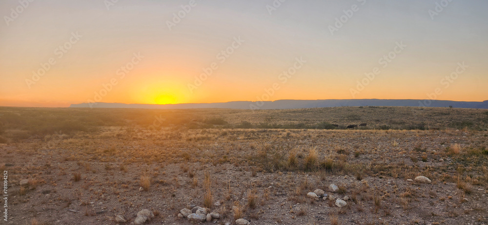 Obraz premium A scenic sunset view of desolate desert landscape in New Mexico. 