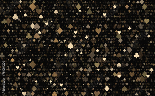 casino background, dark gold brown black wallpaper, clover- club, tile - diamond - heart - pike - spade , fancy backdrop for casino business pattern, vector illustration 