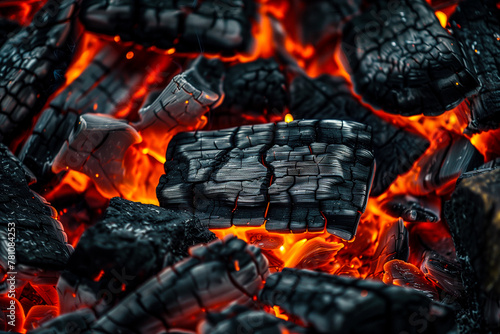 Close-up view of glowing embers with fiery intensity