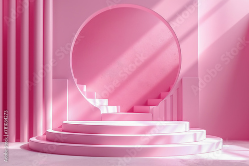 Pink stairway podium with shadow play