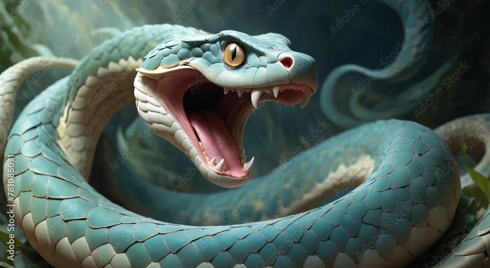 Fantasy Illustration of a wild snake. Digital art style wallpape Fantasy Illustration of a wild snake. Digital art style wallpape