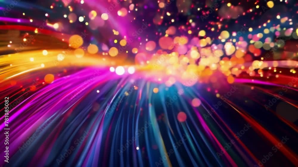 Vibrant streaks of color blaze against the dark sky as bursts of light fill the air. Vibrant streaks of color blaze against the dark sky as bursts of light fill the air.