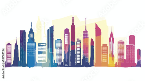 Silhouette color with skyscraper building vector illustration