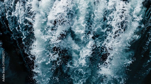 A close-up shot of water rushing over a waterfall, capturing the movement and power of the cascading water. photo