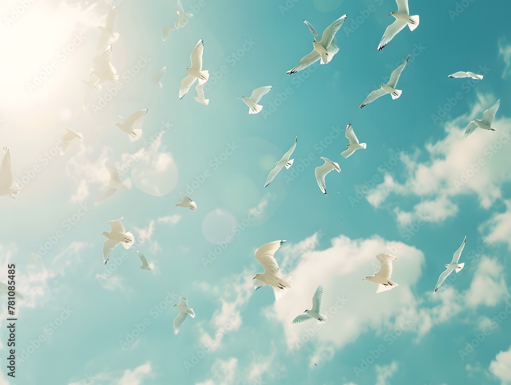 Fototapeta premium Birds fly in the sky , freedom concept
