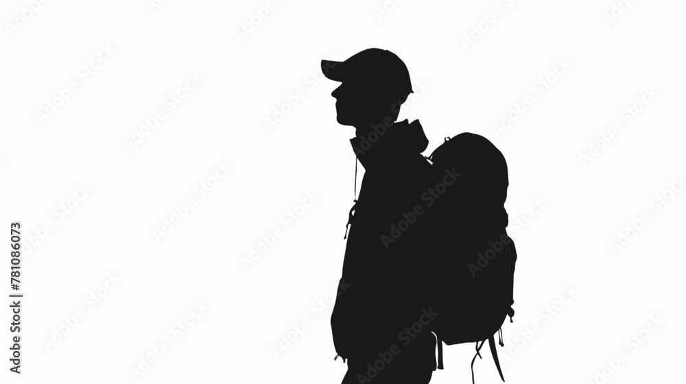 Silhouette of a man with a backpack on a background 