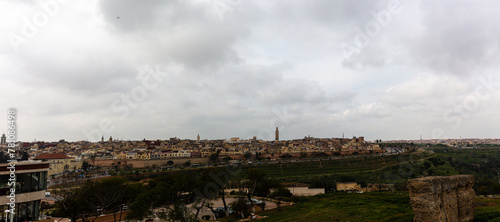 View to the city of Meknes with dramatic sky