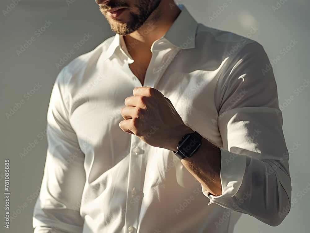 Man in white Shirt Easily Accessing Smartwatch Man in white Shirt Easily Accessing Smartwatch