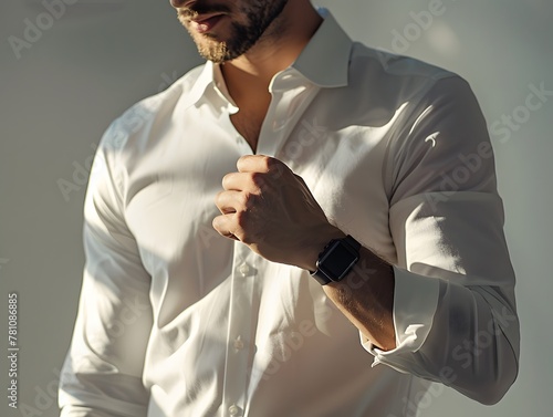 Man in white Shirt Easily Accessing Smartwatch © Valentin