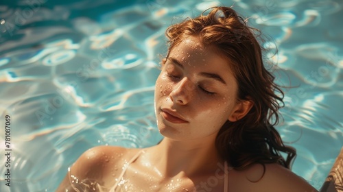 Woman relaxing in bikini by pool