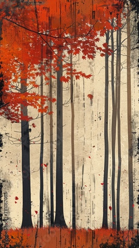 Create a label design with an autumnal European forest, integrating modern typography to capture the essence of fall.