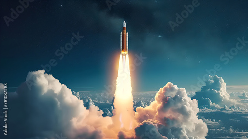 a rocket launching into the night sky On the moon, Science fiction, Spaceflight, Astronomy, space ship , Space station