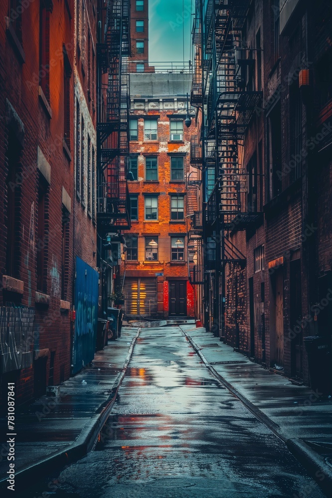Narrow New York side street urban apartments