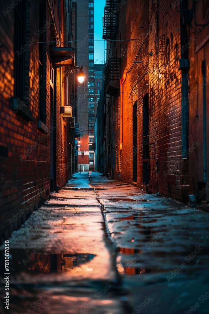 Fototapeta premium Dramatic and gloomy cinematic New York alleyway closeup