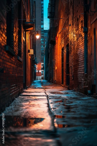 Dramatic and gloomy cinematic New York alleyway closeup